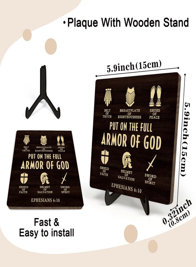 DMADNF Bible Verse Sign, Put on the Full Armor of God Religious Wood Plaque,Christian Sign, Table Art Signs, Wooden Sign Desk Decor, Positive Home Decor Gift for Men,5.9x5.9inch(EPHESIANS 6:10) - Image 2